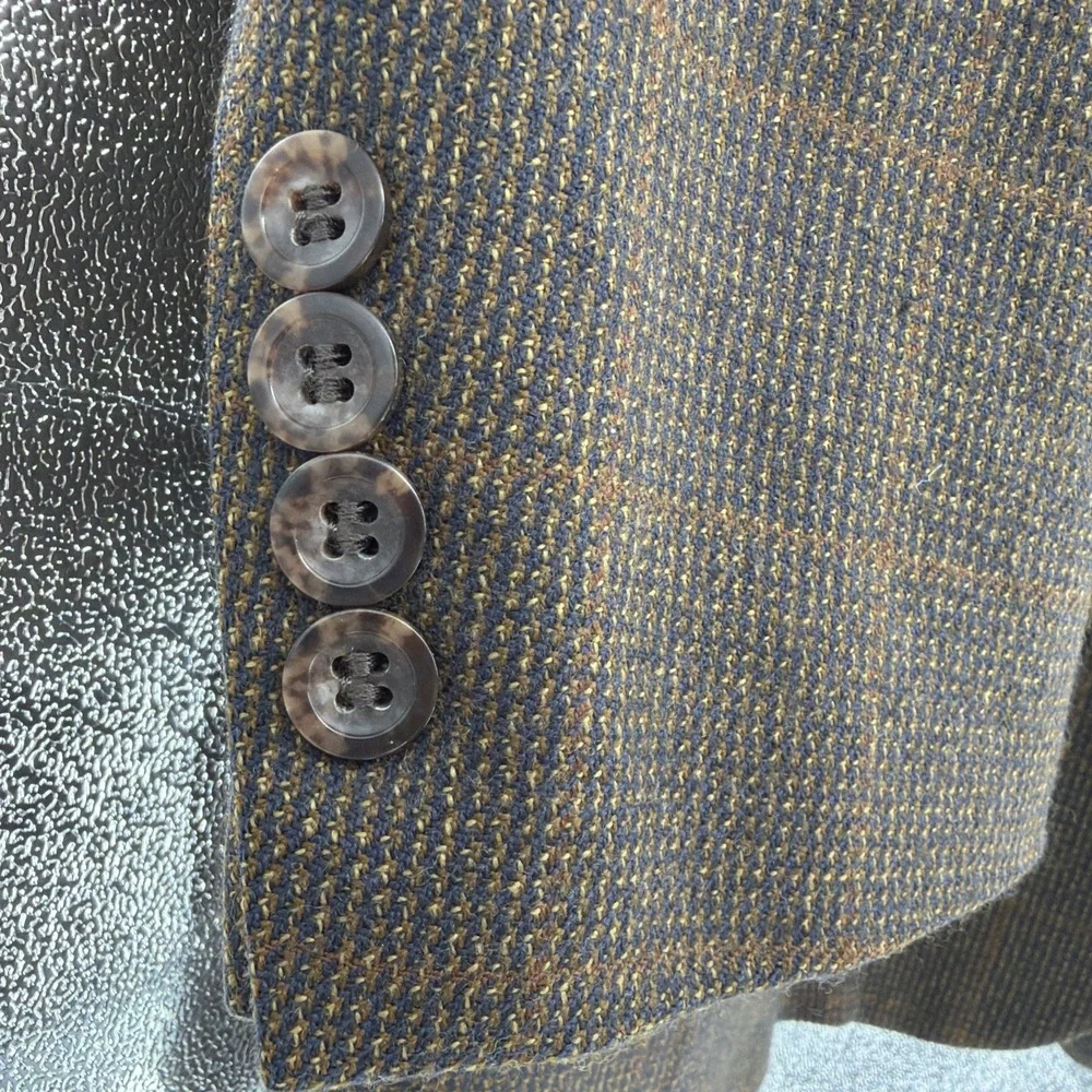 Vtg Classics by Bill Blass Brown Plaid Wool Blazer Sport Coat Jacket Mens 43L